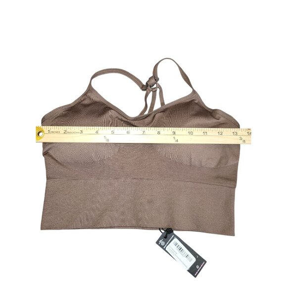 PLT Brown Racerback Sports Bra Mesh Back Panel Seamless Adjustable Straps Size M - Picture 5 of 8